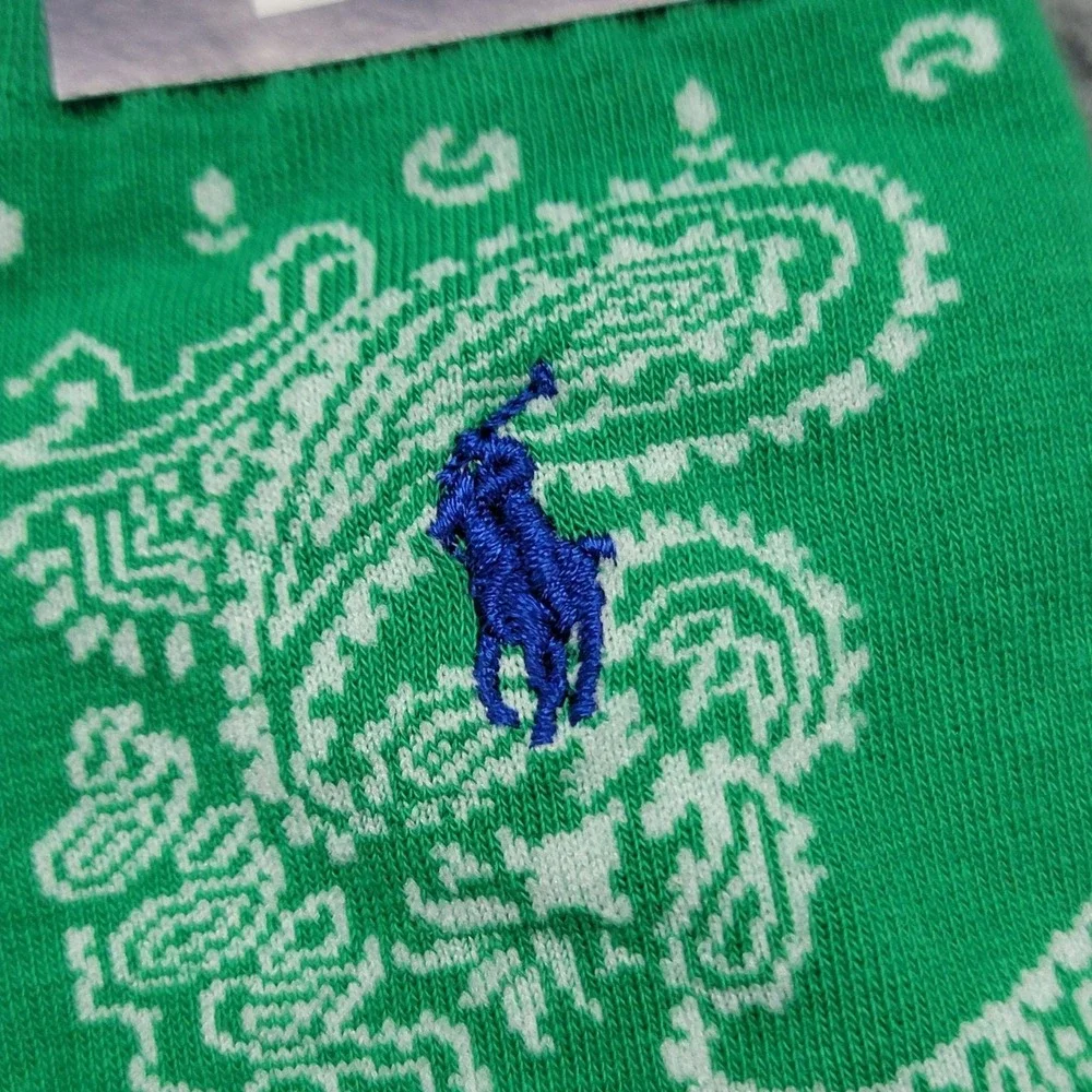 Polo Ralph Lauren Socks Mens 10-13 Green Paisley Pony Embroidered Mid Calf